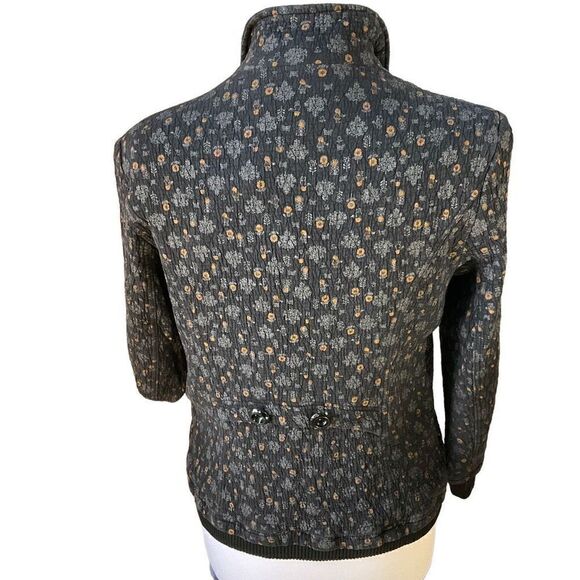 Black Quilted Floral Zip Up Bomber Jacket, M - Picture 3 of 15